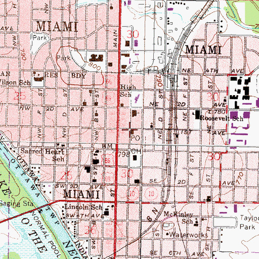 Topographic Map of Miami Post Office, OK