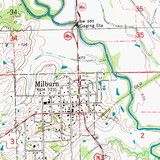Topographic Map of Milburn Post Office, OK