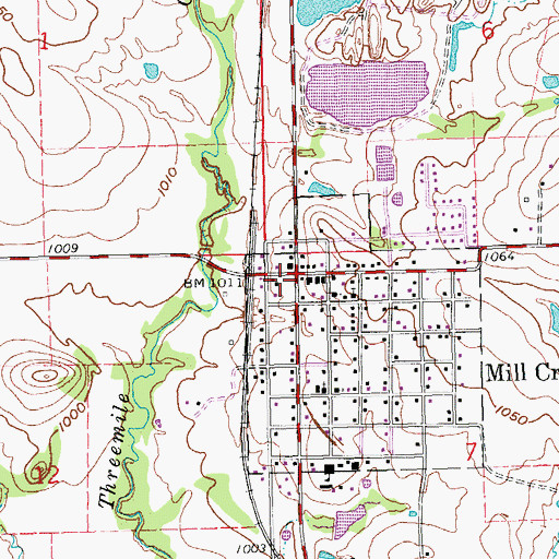 Topographic Map of Mill Creek Post Office, OK