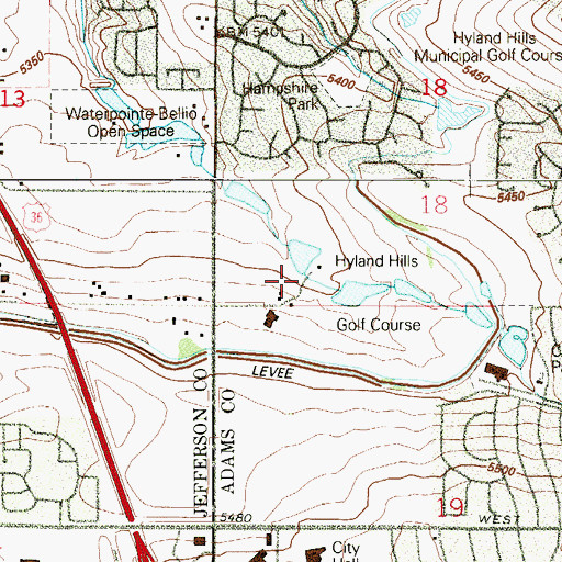 Topographic Map of The Golf Courses at Hyland Hills, CO