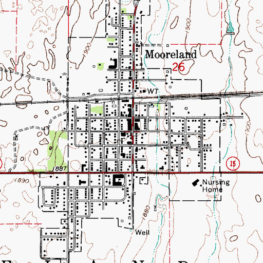 Topographic Map of Mooreland Post Office, OK