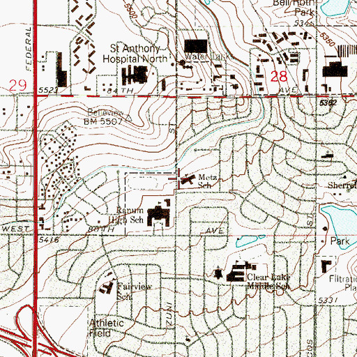 Topographic Map of Metz Elementary School, CO