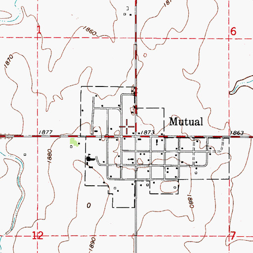 Topographic Map of Mutual Post Office, OK
