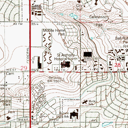 Topographic Map of Saint Anthony North Hospital, CO