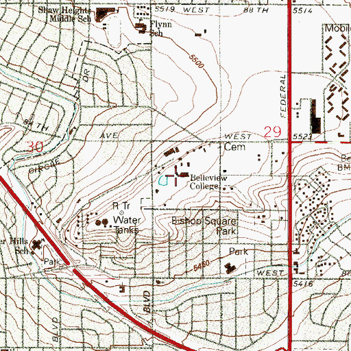 Topographic Map of Belleview Christian College and Bible Seminary, CO