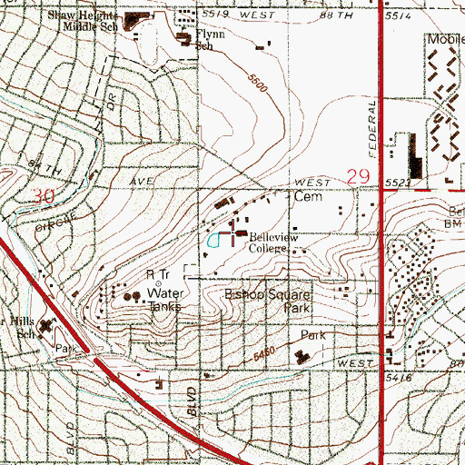 Topographic Map of Belleview Christian School, CO