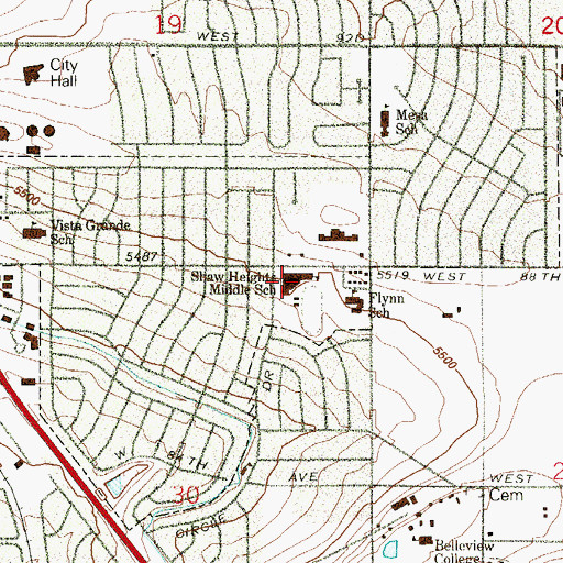 Topographic Map of Shaw Heights Middle School, CO