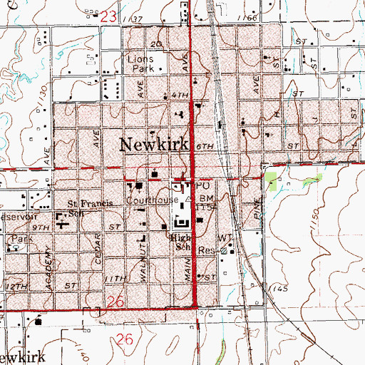 Topographic Map of Newkirk Post Office, OK