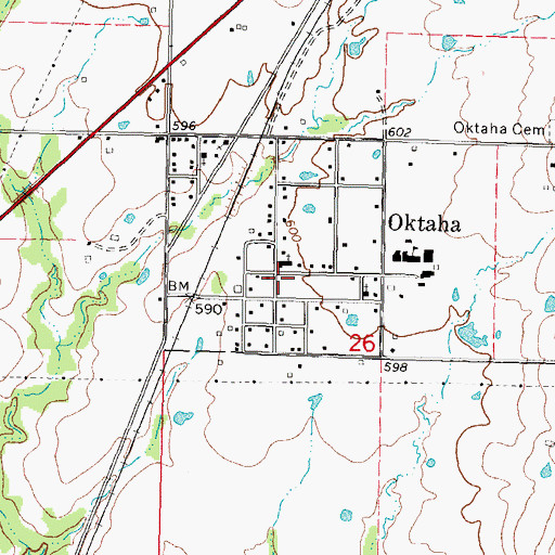 Topographic Map of Oktaha Post Office, OK