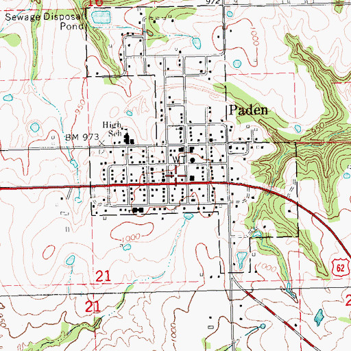 Topographic Map of Paden Post Office, OK