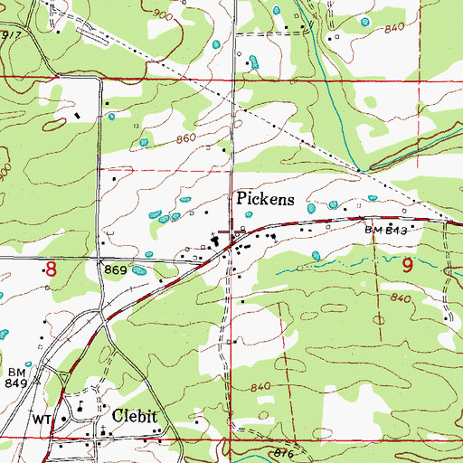 Topographic Map of Pickens Post Office (historical), OK