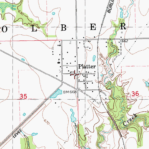 Topographic Map of Platter Post Office, OK