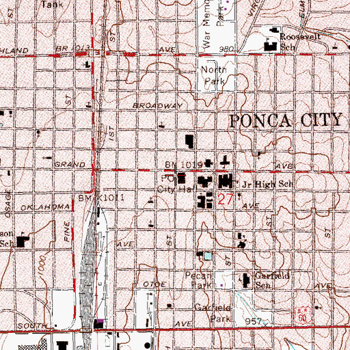 Topographic Map of Ponca City Post Office, OK