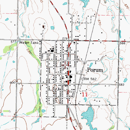 Topographic Map of Porum Post Office, OK