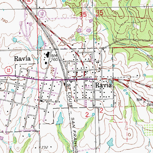 Topographic Map of Ravia Post Office, OK