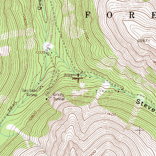 Topographic Map of Josephine Mine, CO