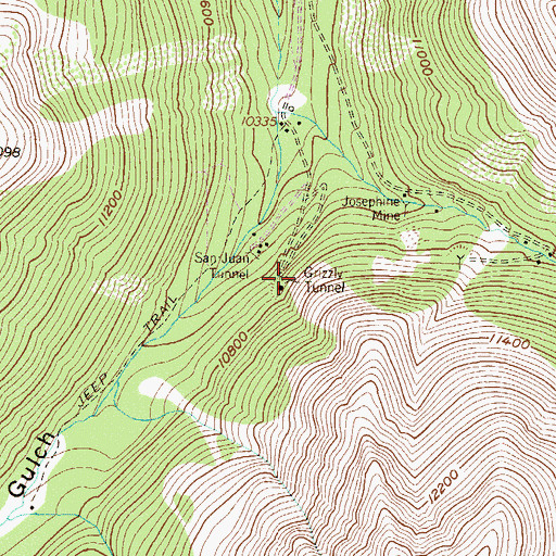 Topographic Map of Grizzly Tunnel, CO