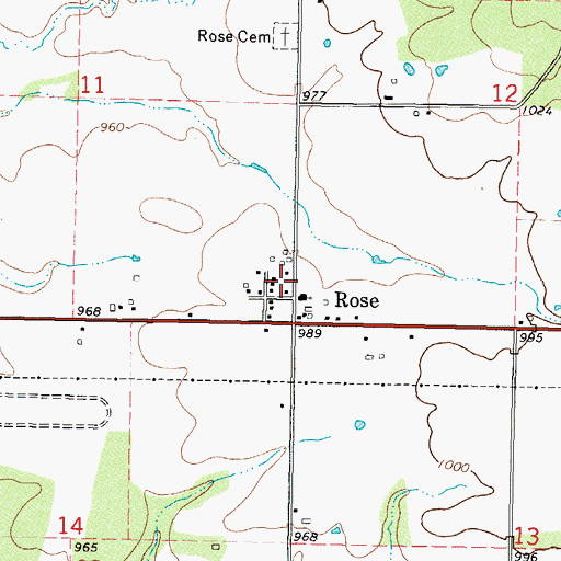 Topographic Map of Rose Post Office, OK