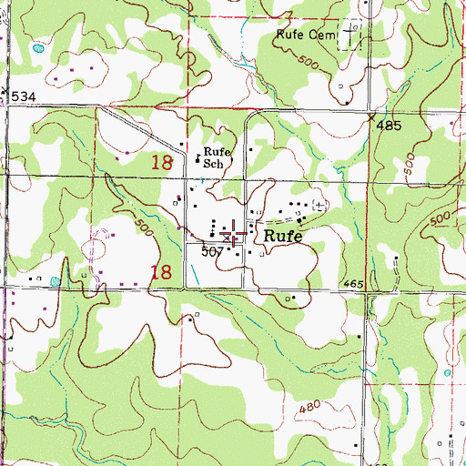 Topographic Map of Rufe Post Office, OK