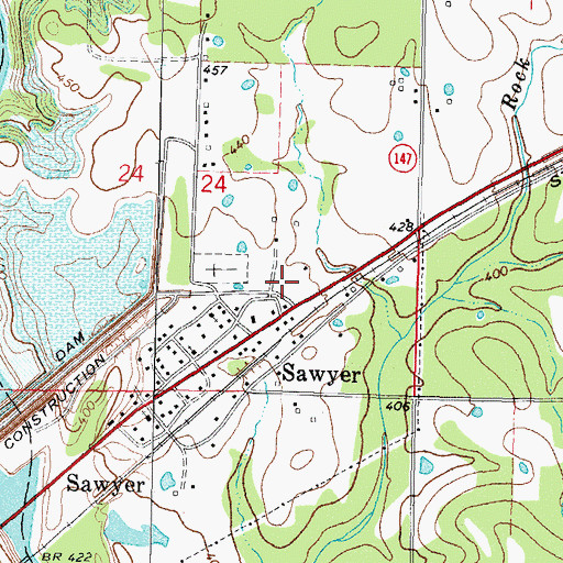 Topographic Map of Sawyer Post Office, OK