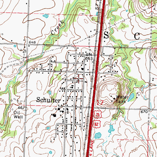 Topographic Map of Schulter Post Office, OK