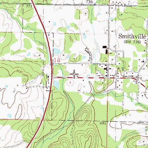 Topographic Map of Smithville Post Office, OK