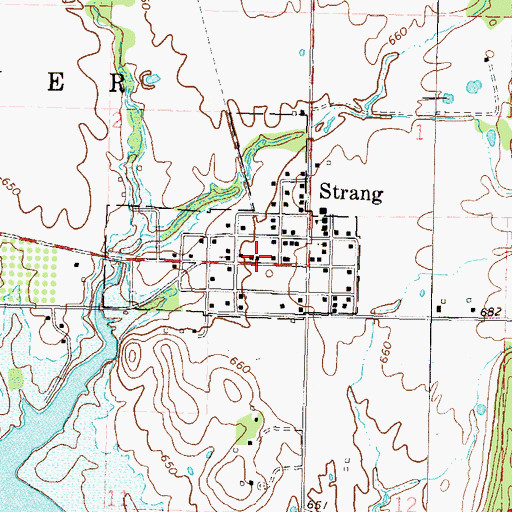 Topographic Map of Strang Post Office, OK