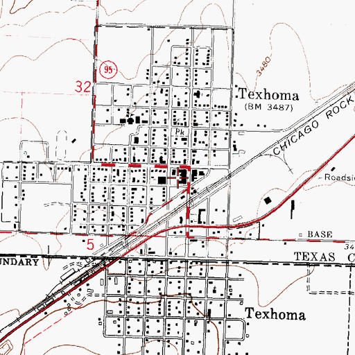 Topographic Map of Texhoma Post Office, OK