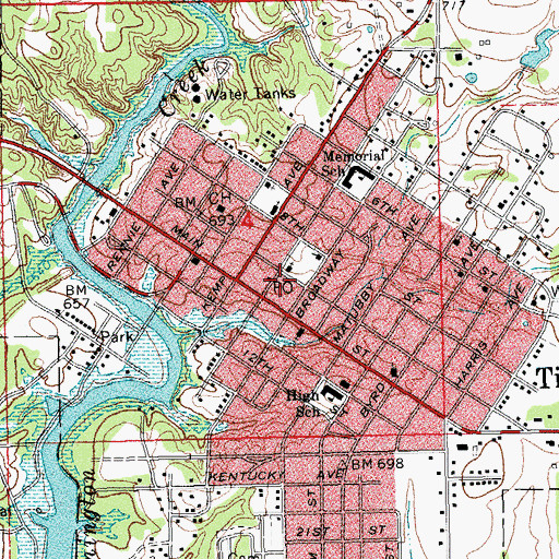Topographic Map of Tishomingo Post Office, OK