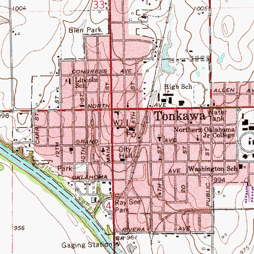 Topographic Map of Tonkawa Post Office, OK