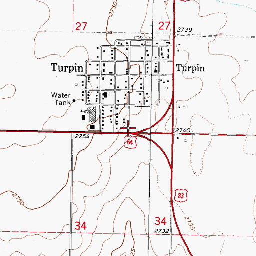 Topographic Map of Turpin Post Office, OK