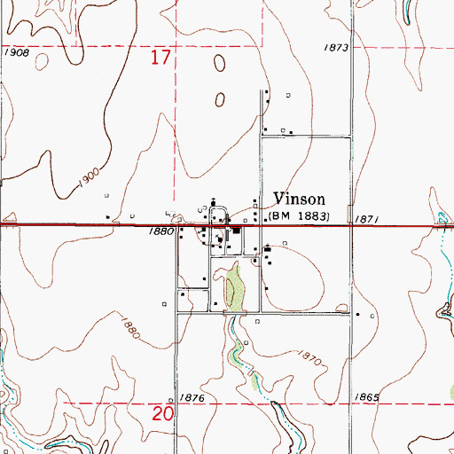 Topographic Map of Vinson Post Office, OK