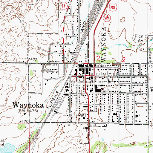 Topographic Map of Waynoka Post Office, OK