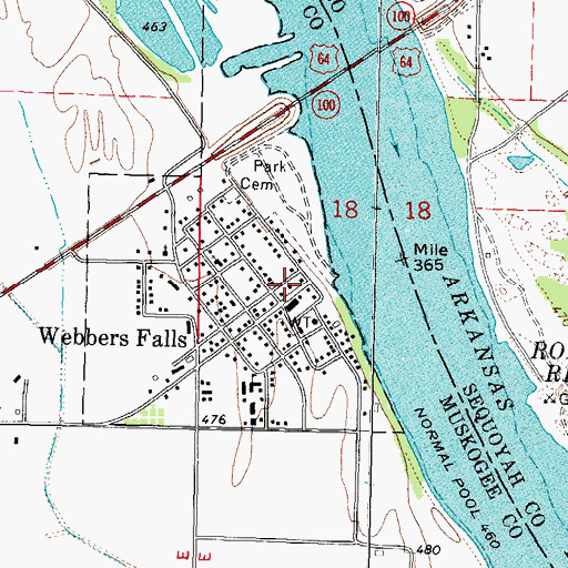 Topographic Map of Webbers Falls Post Office, OK