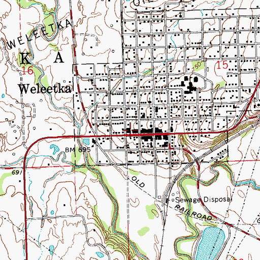 Topographic Map of Weleetka Post Office, OK