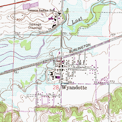 Topographic Map of Wyandotte Post Office, OK
