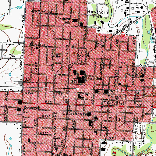 Topographic Map of Okmulgee High School, OK