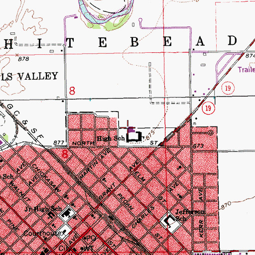 Topographic Map of Pauls Valley High School, OK