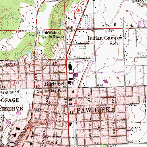 Topographic Map of Pawhuska High School, OK