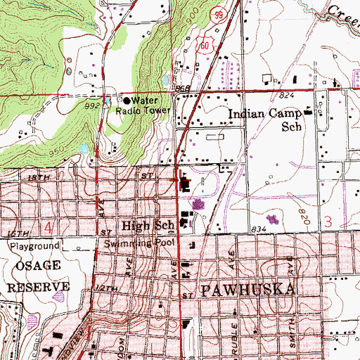 Topographic Map of Pawhuska Elementary School, OK