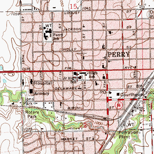 Topographic Map of Perry Junior High School, OK