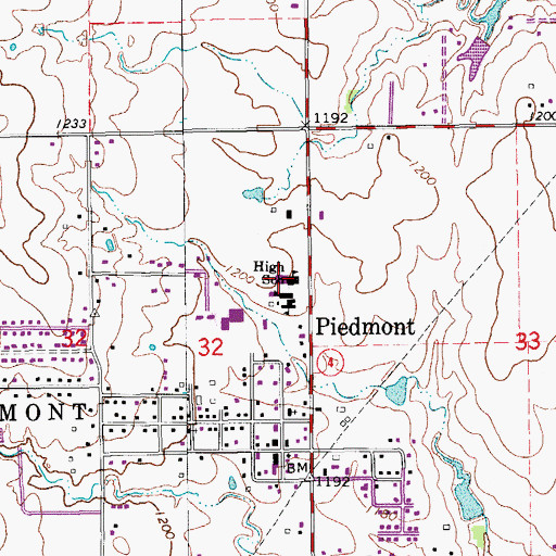Topographic Map of Piedmont Elementary School, OK