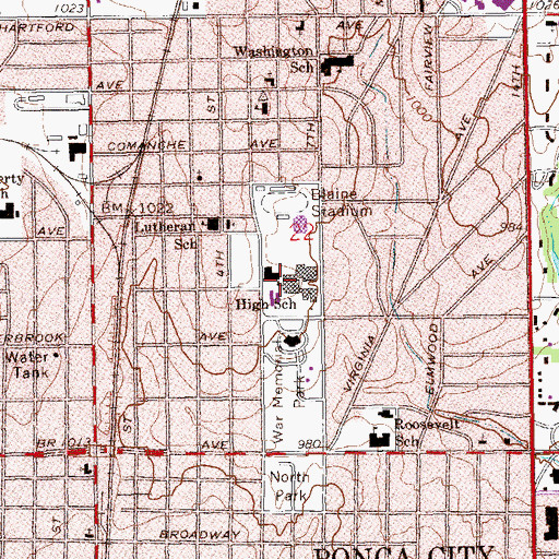 Topographic Map of Ponca City High School, OK
