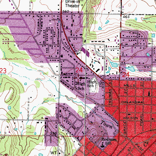Topographic Map of Poteau High School, OK