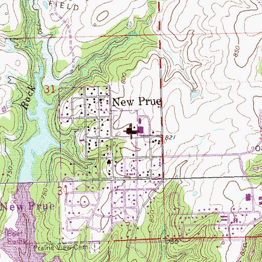 Topographic Map of Prue High School, OK