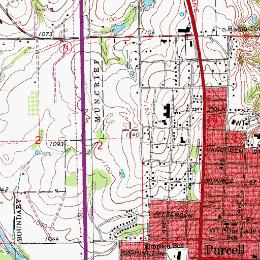 Topographic Map of Purcell Elementary School, OK