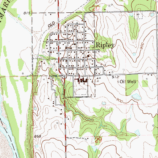 Topographic Map of Ripley Elementary School, OK