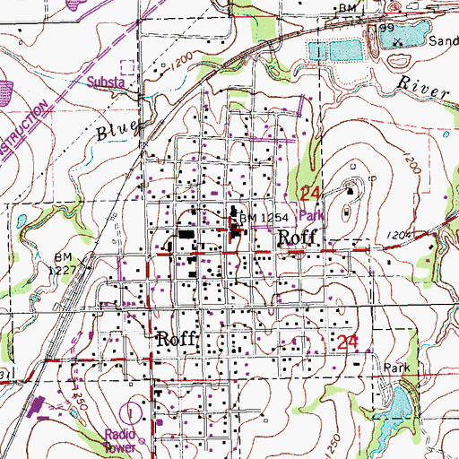 Topographic Map of Roff Elementary School, OK