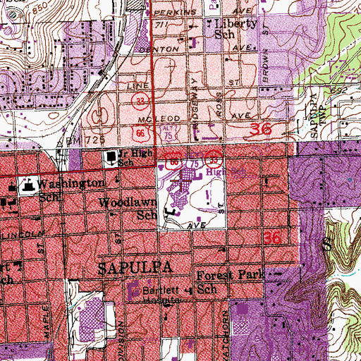 Topographic Map of Sapulpa High School, OK