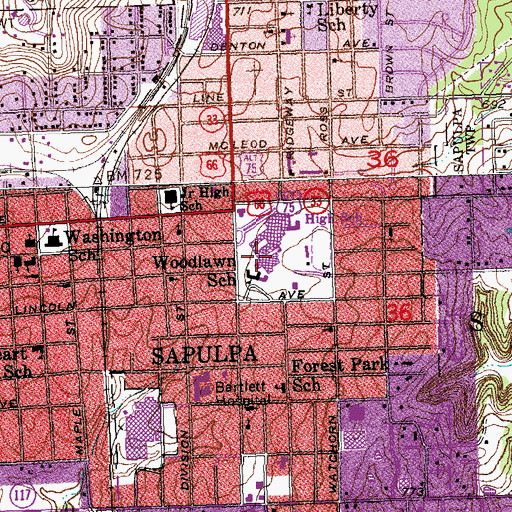 Topographic Map of Sapulpa Junior High School, OK